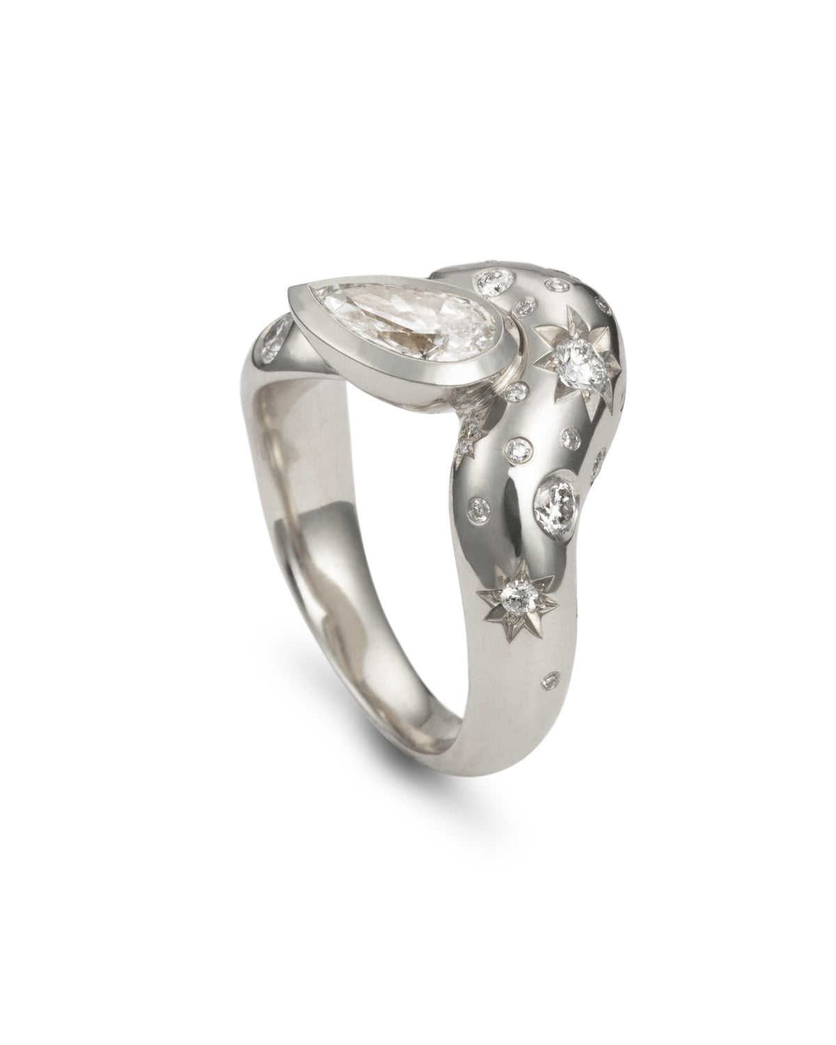 Samad Rind Tangent Ring 14ct White Gold | Diamond – Balint Samad