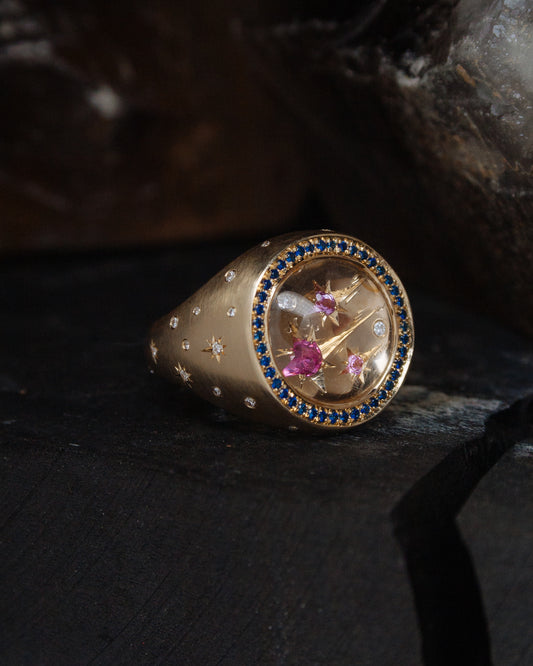 Rock Crystal Sapphire Signet Ring